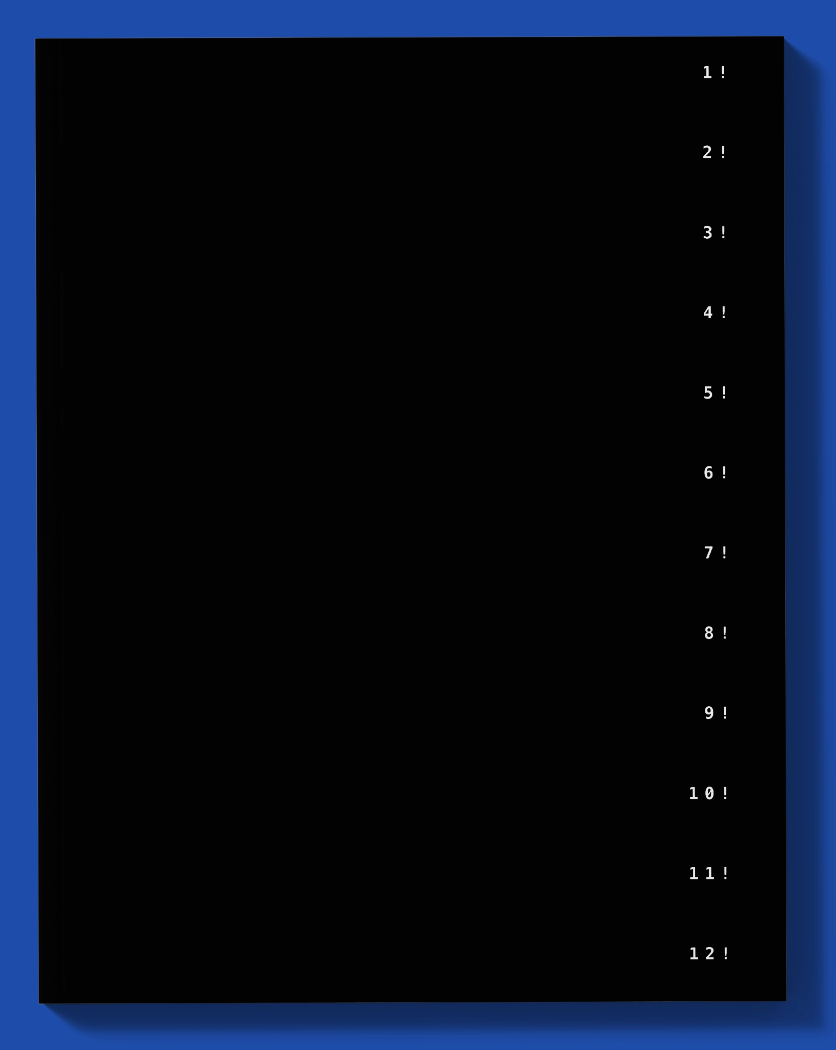 Magazine back cover with black background and white typography